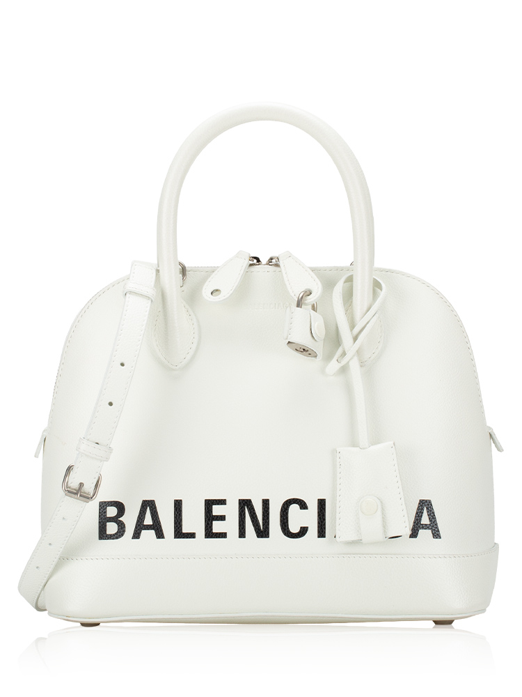 Grained Calfskin Ville Small Top Handle Bag White Black