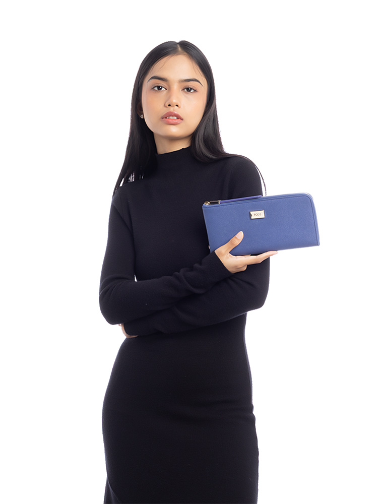 Grained Calfskin Boarding Pass Continental Wallet Blue