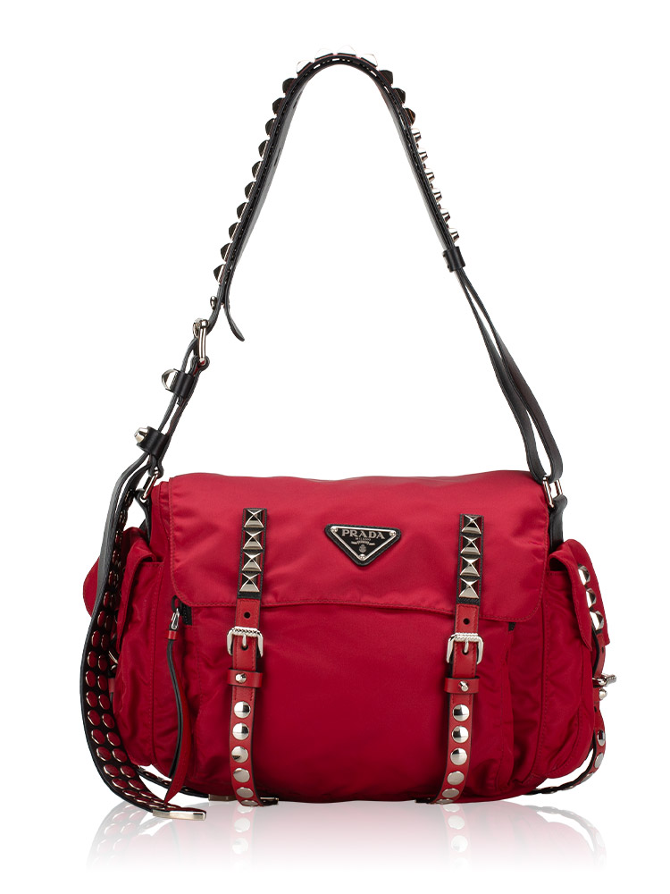 1BD118 New Vela Studded Messenger Cherry