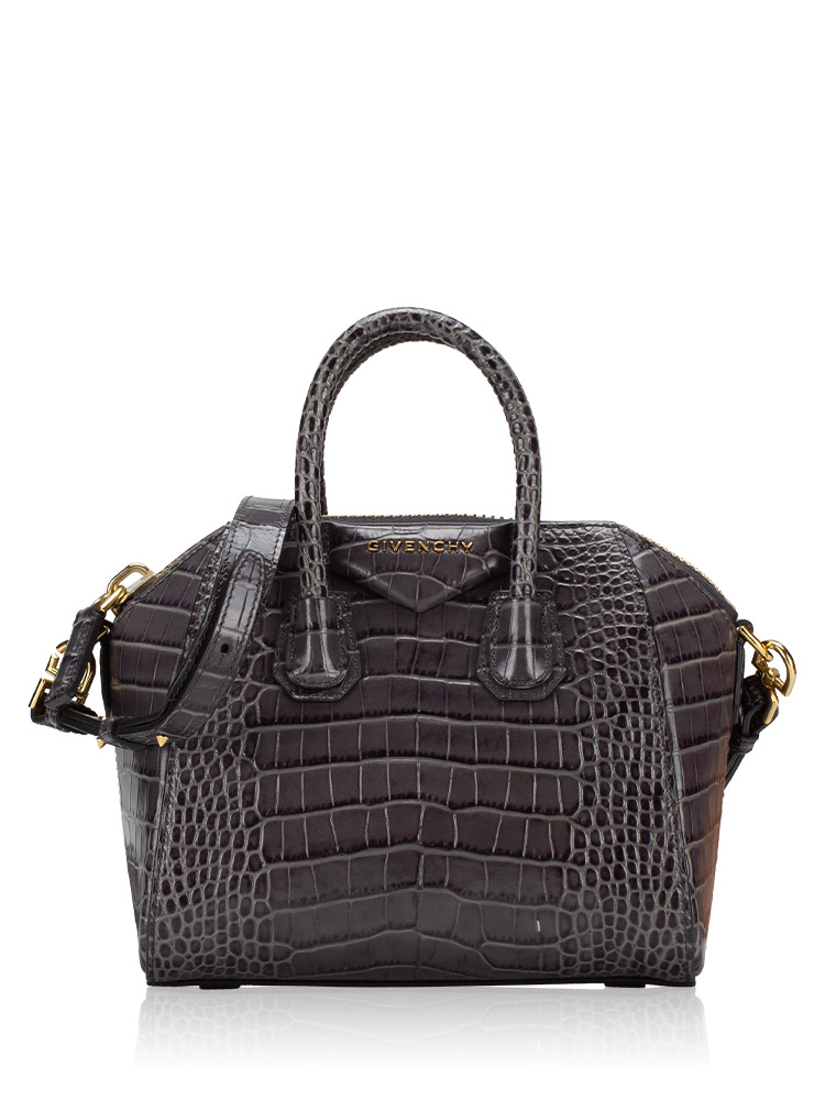 Calfskin Croco Embossed Mini Antigona Storm Grey