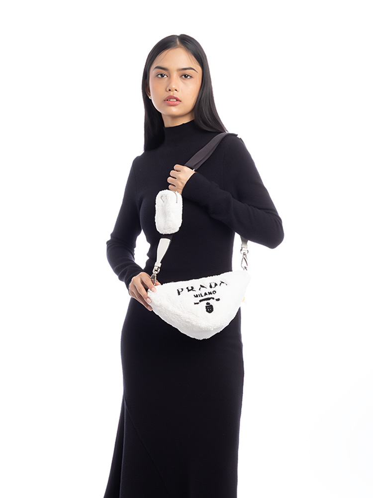 Terry Cloth Triangle Shoulder Bag White