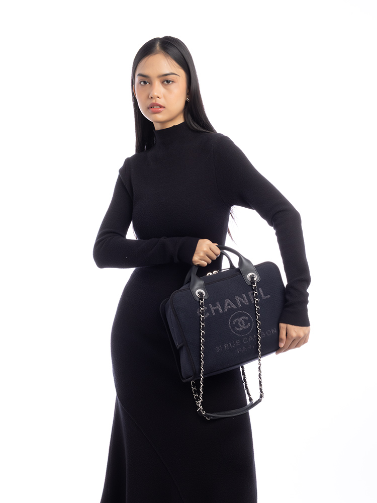 Canvas Deauville Bowling Bag Navy Black