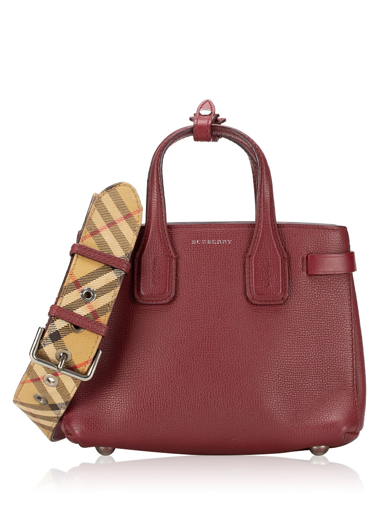 Grainy Calfskin House Check Baby Banner Tote Crimson