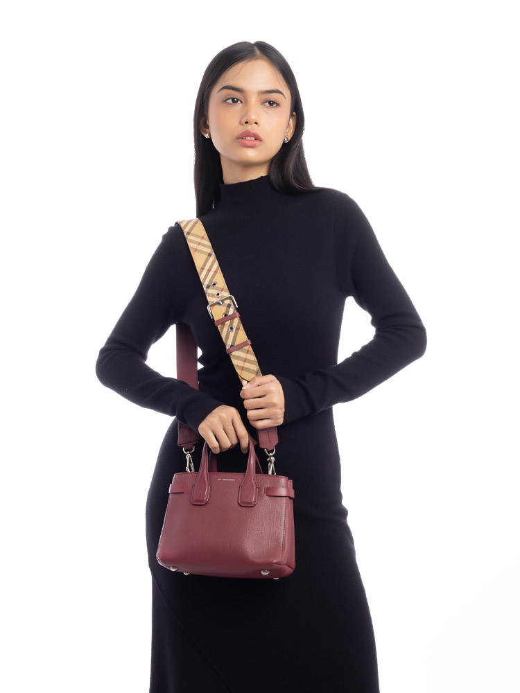 Grainy Calfskin House Check Baby Banner Tote Crimson