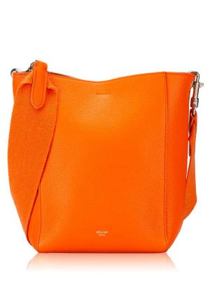 Soft Grained Calfskin Sangle Small Bucket Bag Orange
