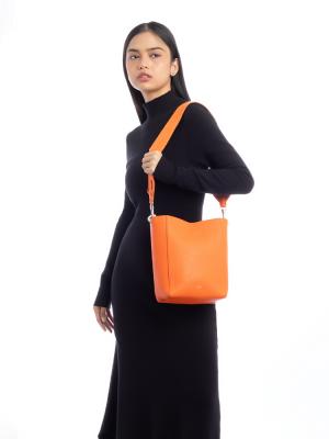 Soft Grained Calfskin Sangle Small Bucket Bag Orange