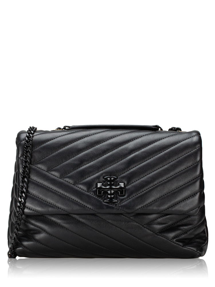 Kira Chevron Powder Coated Convertible Shoulder Bag Black