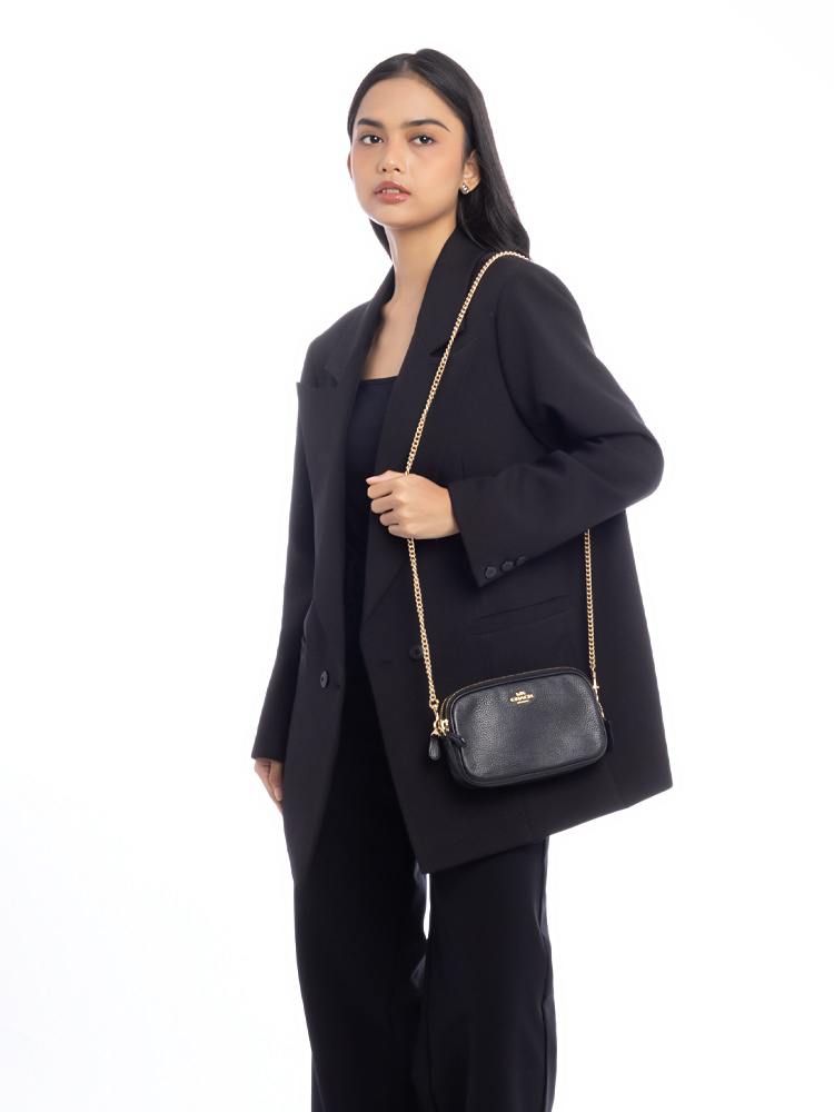 72490 Pebbled Leather Chain Crossbody Black