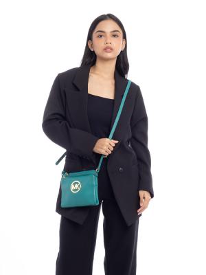 Fulton Leather Large Crossbody Aqua