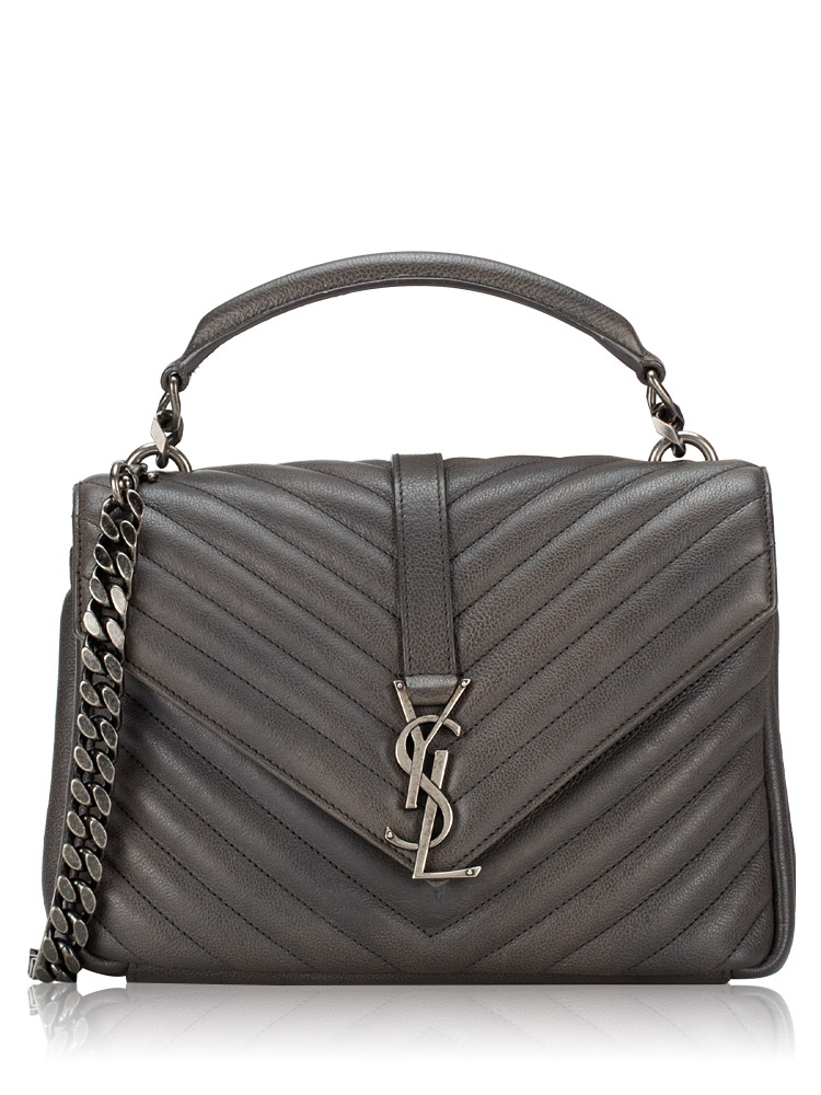 Sheepskin Matelasse Chevron Monogram Medium College Bag Asphalt