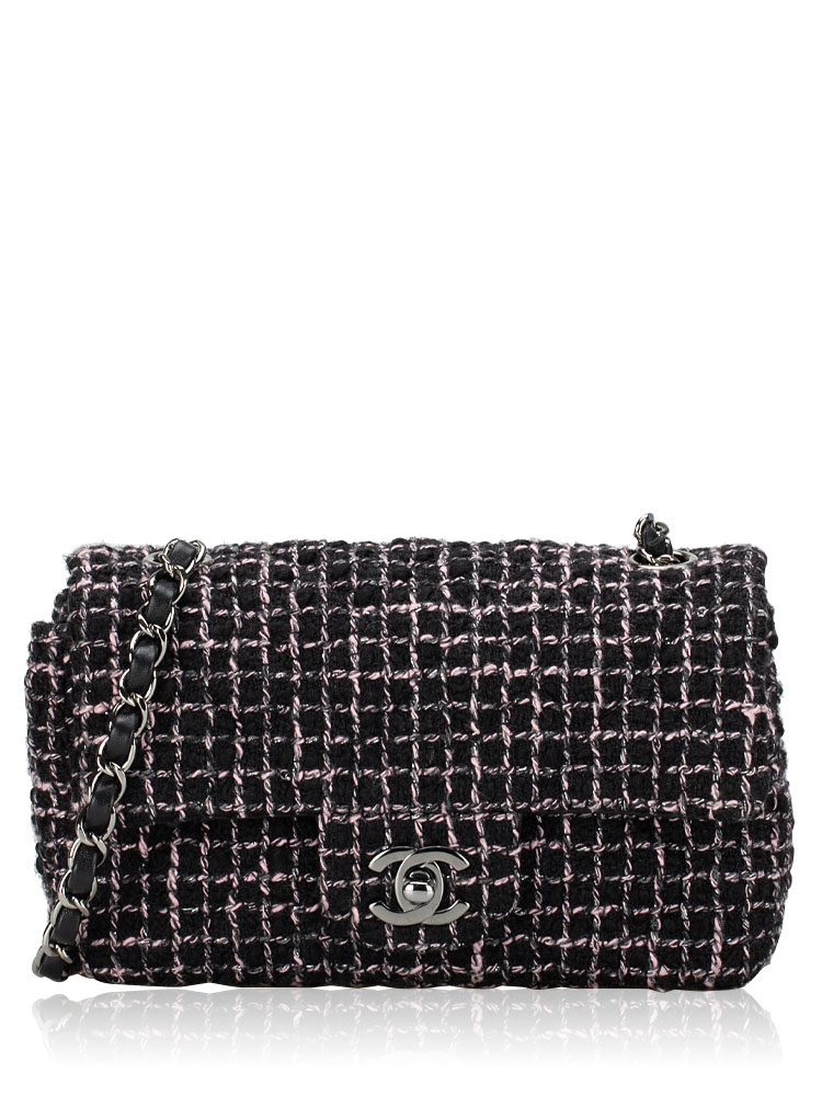 Tweed Mini Rectangular Classic Flap Bag Black Pink