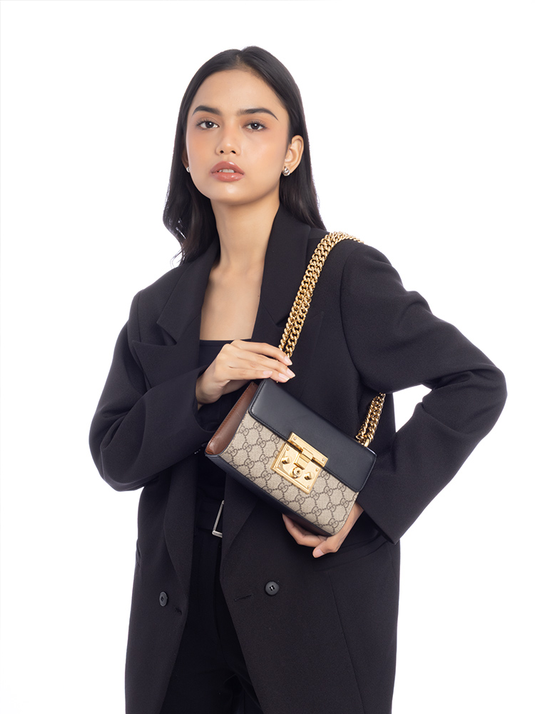 GG Supreme Padlock Small Shoulder Bag Black