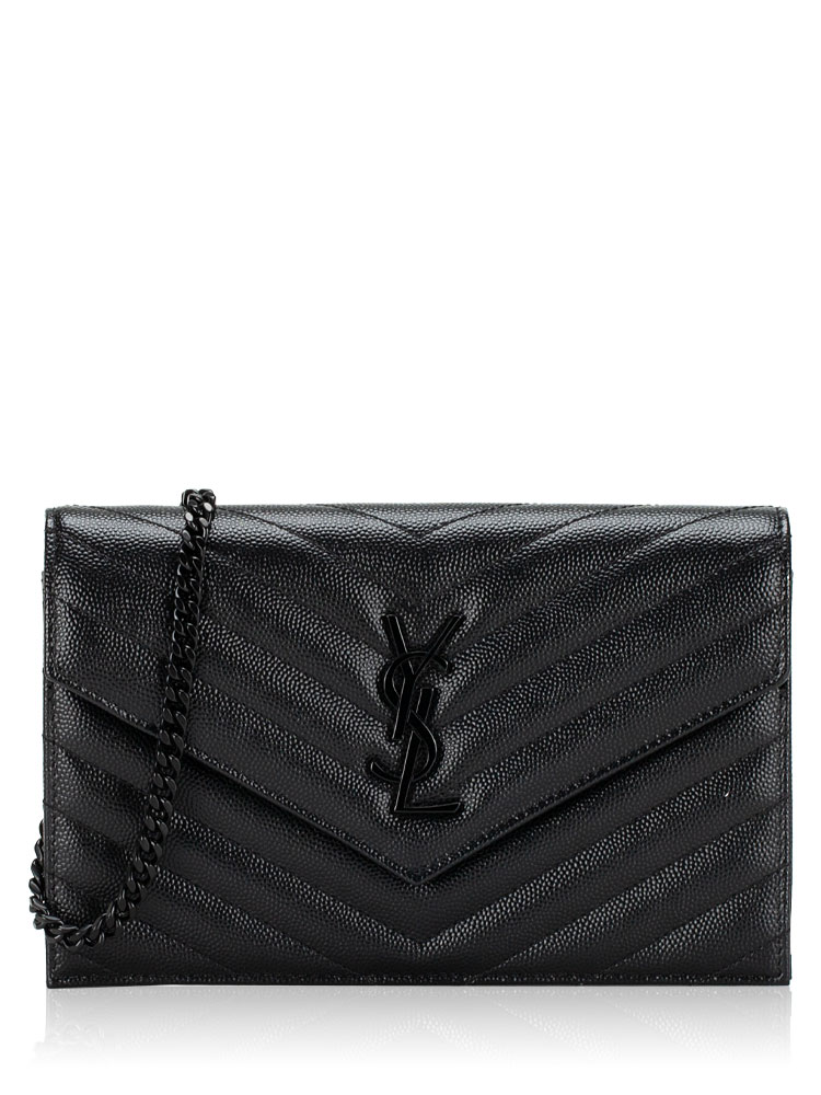 Grain De Poudre Matelasse Monogram 19cm Chain Wallet Black