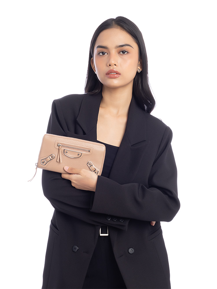 Silver Metallic Edge Zip Wallet Rose De Sables