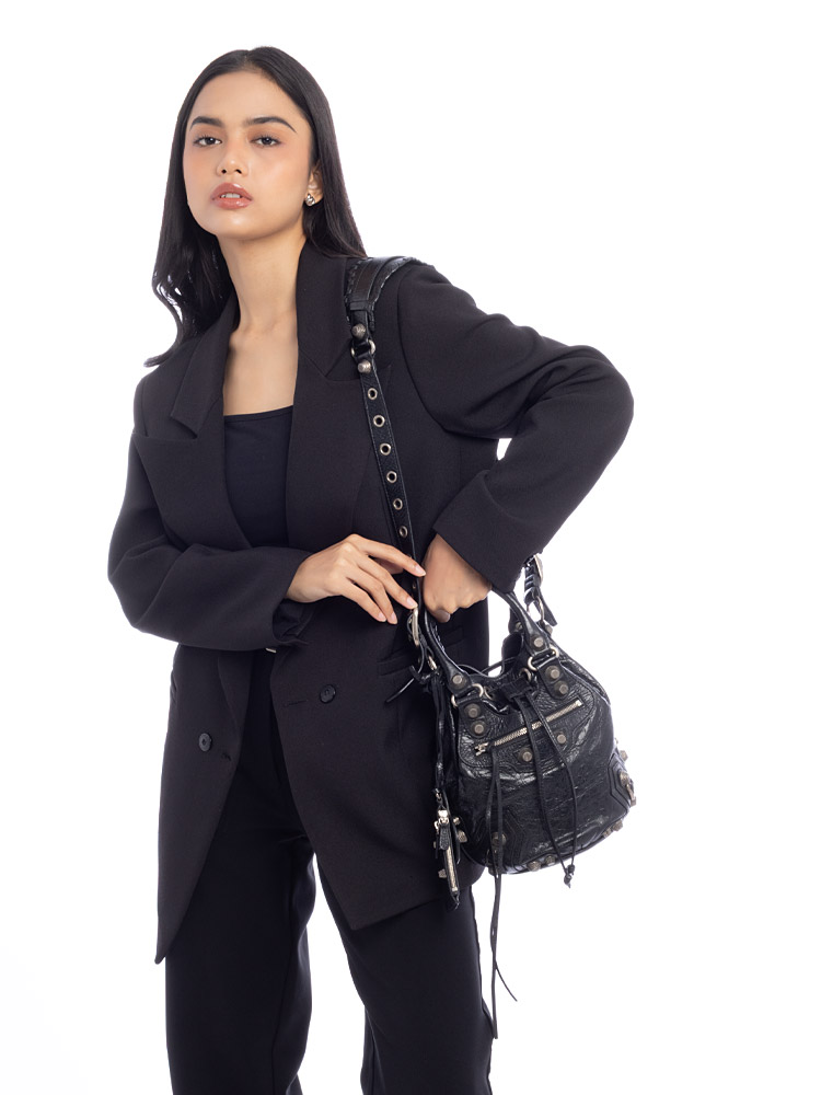 Lambskin Le Cagole Small Bucket Bag Black