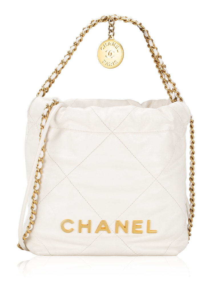 Shiny Calfskin Mini Chanel 22 White