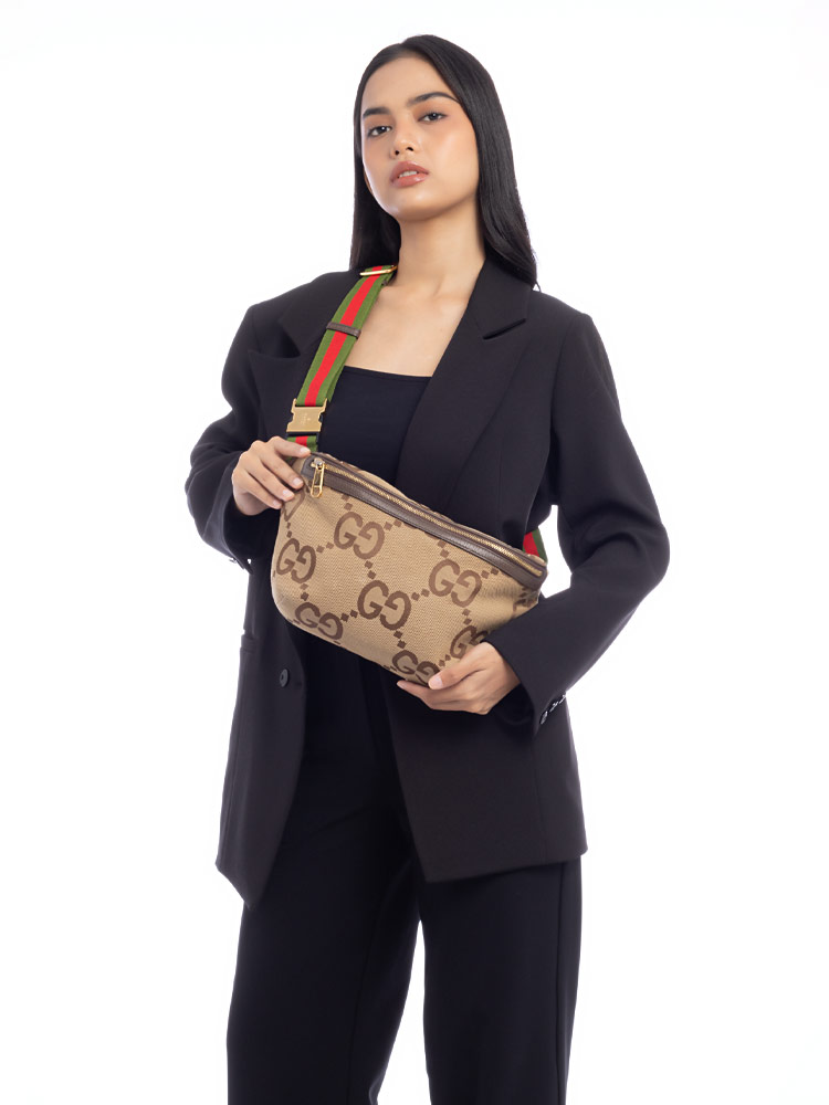 Jumbo GG Web Belt Bag Camel Ebony