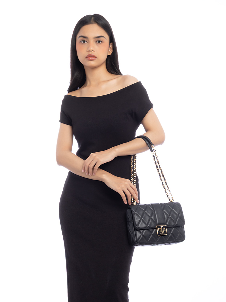 Carey Quilted Small Flap Crossbody Black