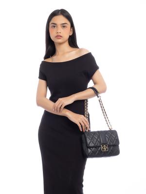 Carey Quilted Small Flap Crossbody Black