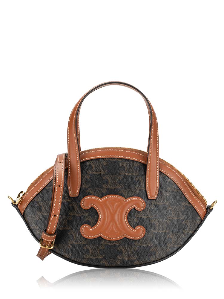 Calfskin Triomphe Oval Top Handle Bag Tan