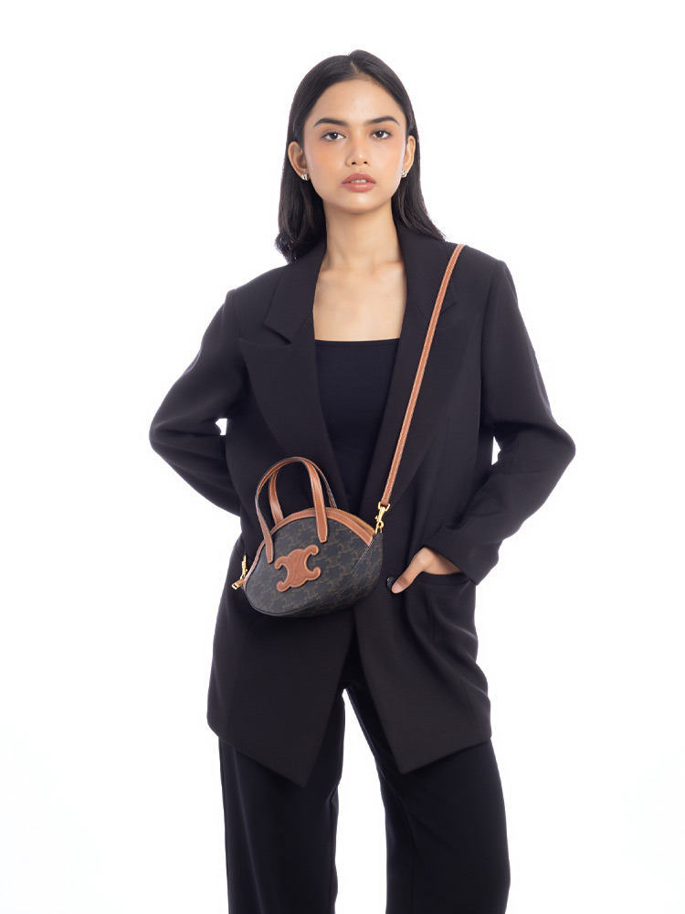 Calfskin Triomphe Oval Top Handle Bag Tan