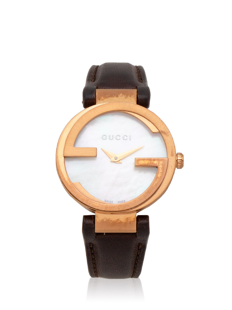 Leather Interlocking G 29mm Leather Watch Brown