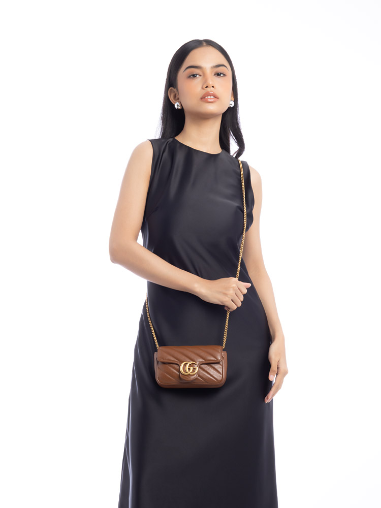 GG Marmont Matelasse Diagonal Super Mini Flap Shoulder Bag Cuir