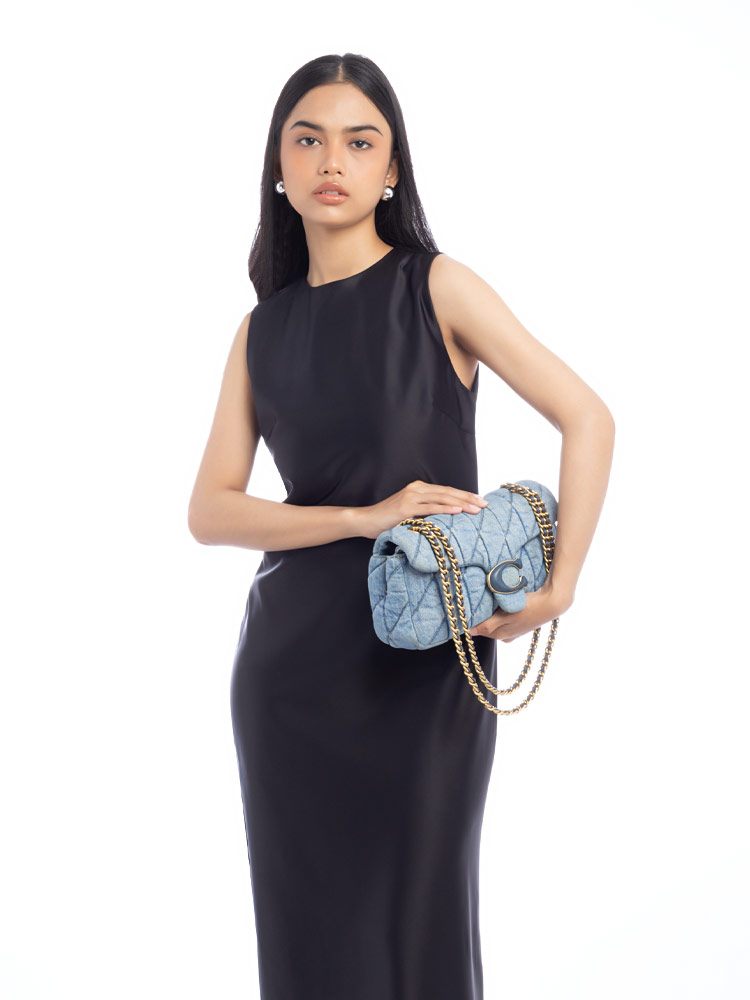 CR704 Tabby Denim Quilted 26 Shoulder Bag Indigo Blue