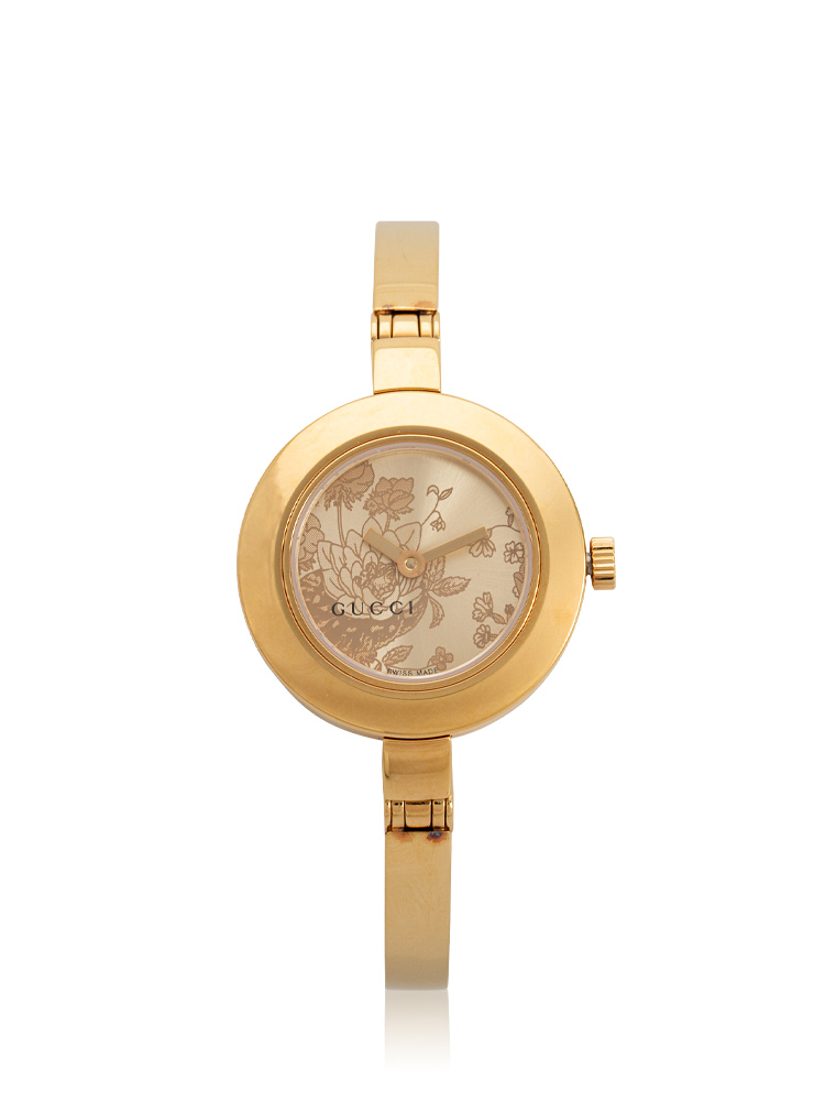 105 Floral DIal Petite Bangle Stainless Watch Gold Sz S