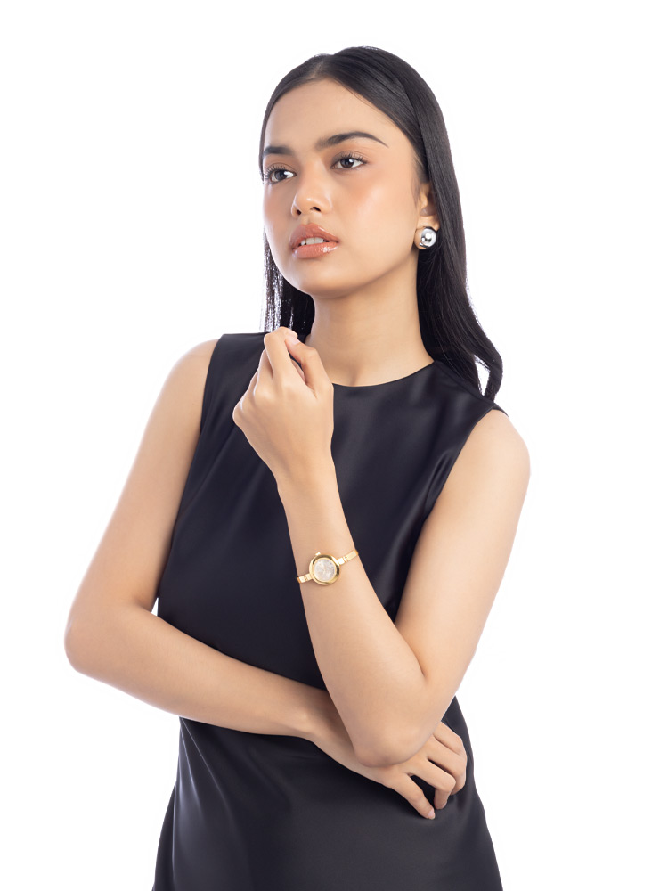 105 Floral DIal Petite Bangle Stainless Watch Gold Sz S