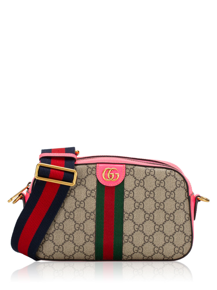 GG Supreme Web Ophidia Small Crossbody Beige Ebony Fuchsia