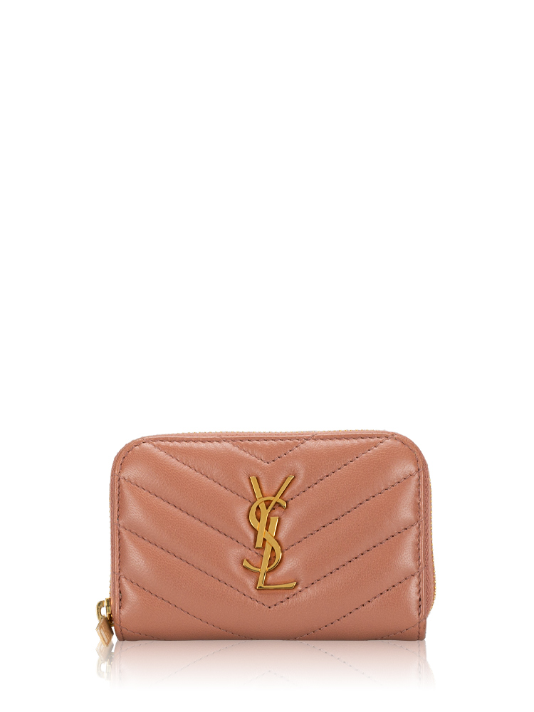 Lambskin Matelasse Y Quilted Cassandre Zip Card Case Barely Pink