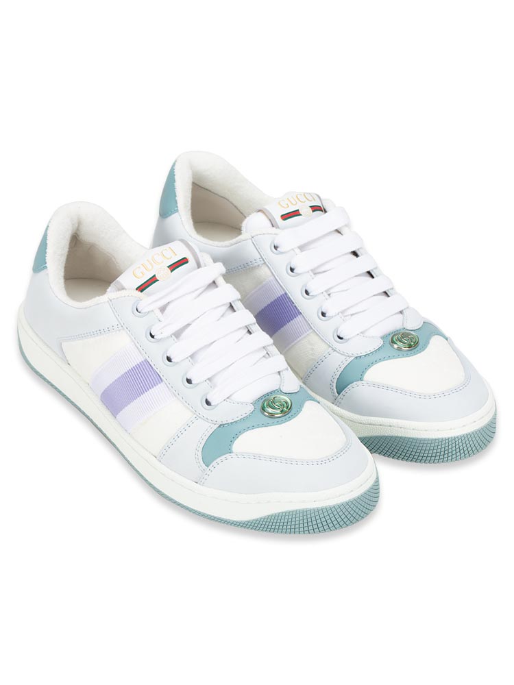 Calfskin Lame GG Web Screener Sneakers White Multicolor Sz 37