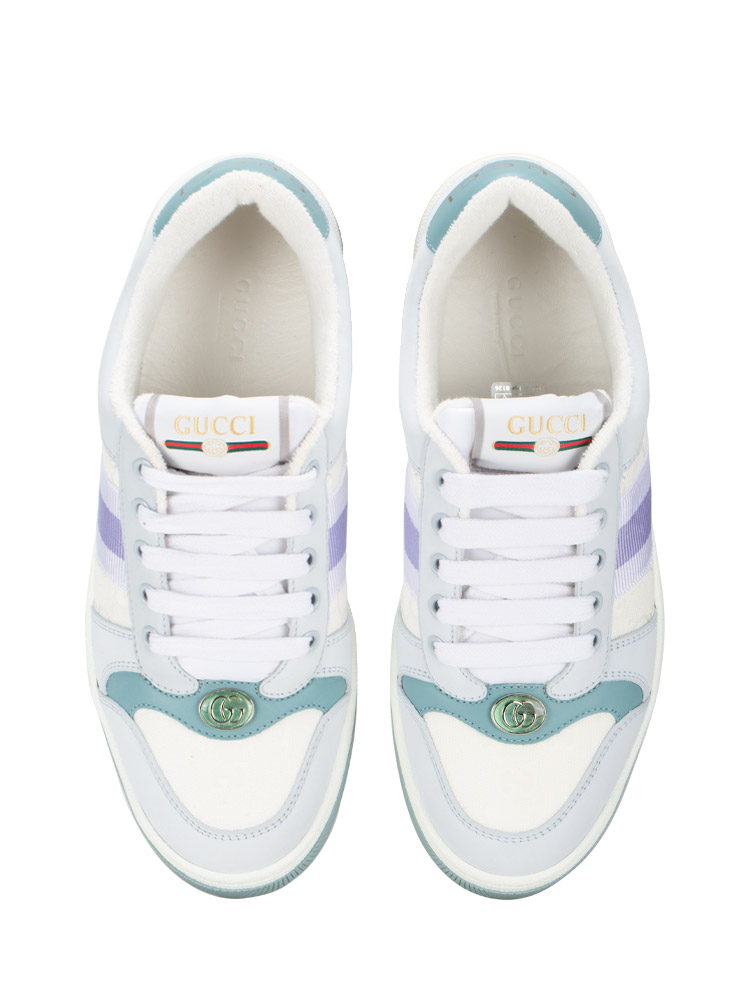 Calfskin Lame GG Web Screener Sneakers White Multicolor Sz 37