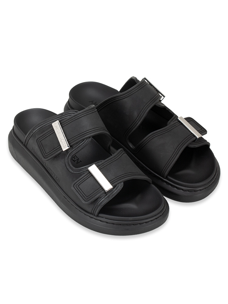 Rubber Hybrid Slide Sandal Black Silver 37.5