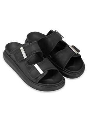 Rubber Hybrid Slide Sandal Black Silver 37.5