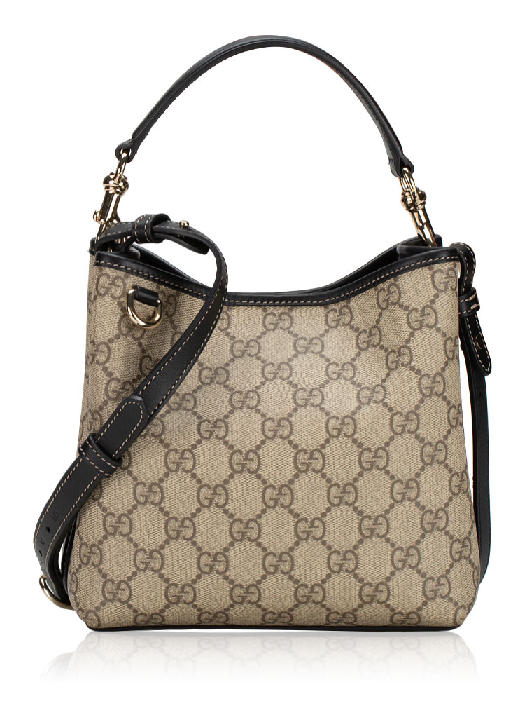 GG Supreme Emblem Small Bucket Bag Beige Black