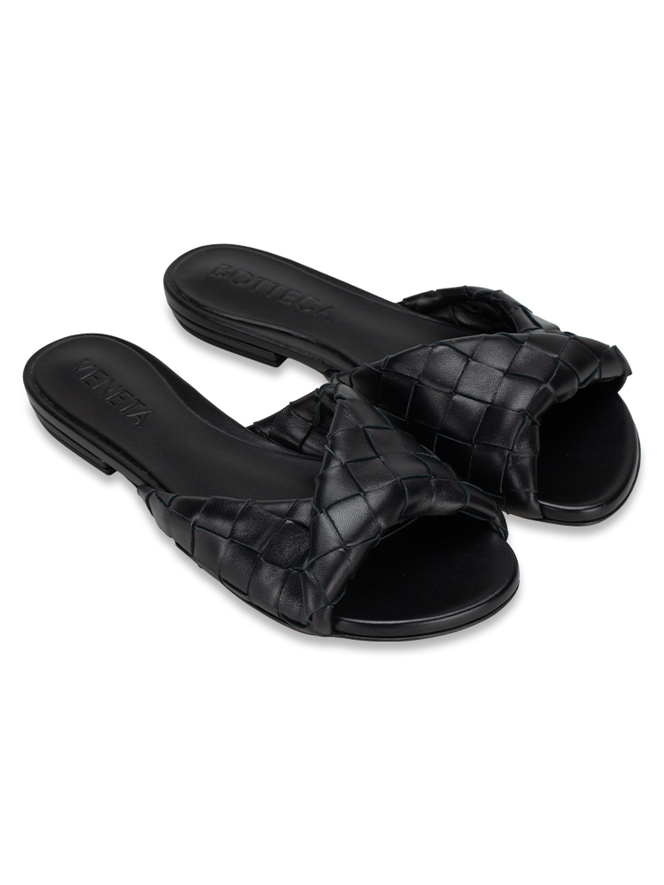 Nappa Intrecciato Twisted Blink Flat Sandals Black Sz 36 