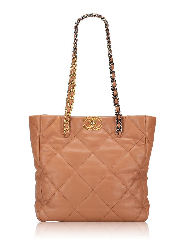 Lambskin Chanel 19 Tote Bag Brown