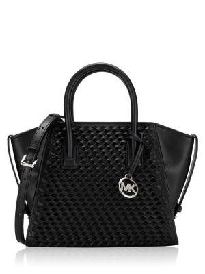 Avril Small Woven Satchel Black