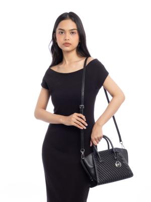 Avril Small Woven Satchel Black