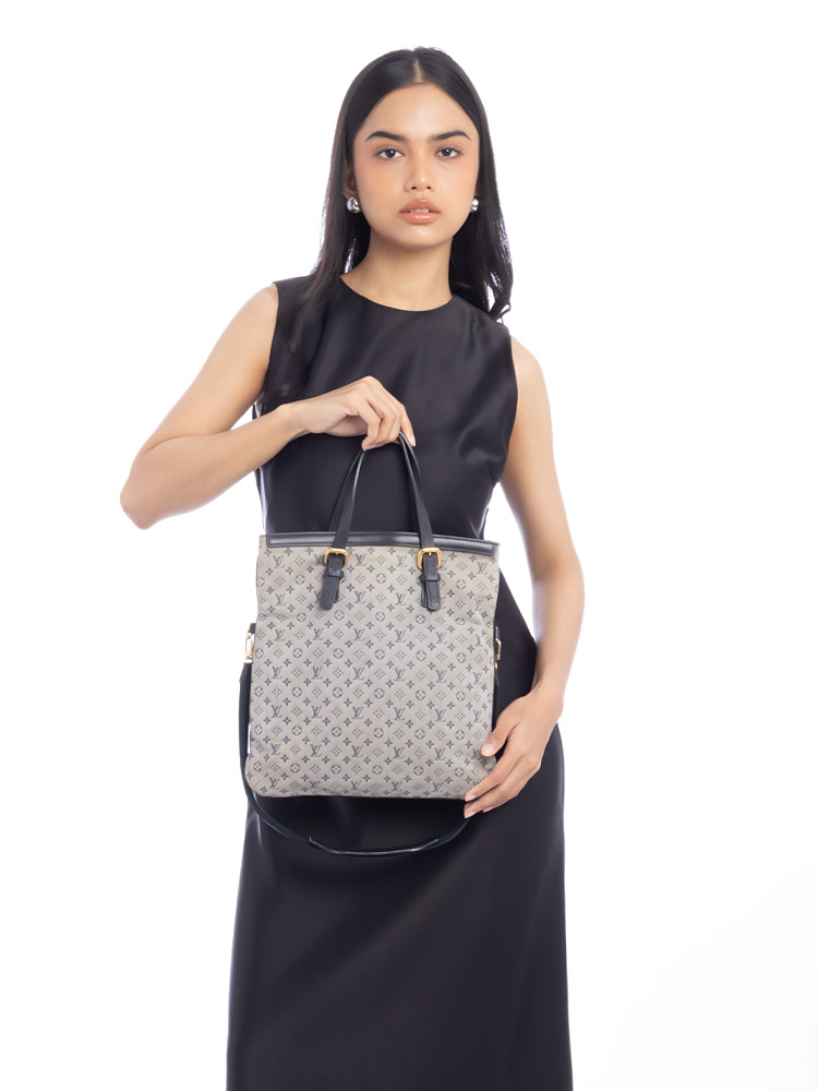 Monogram Mini Lin Françoise Tote Navy Grey