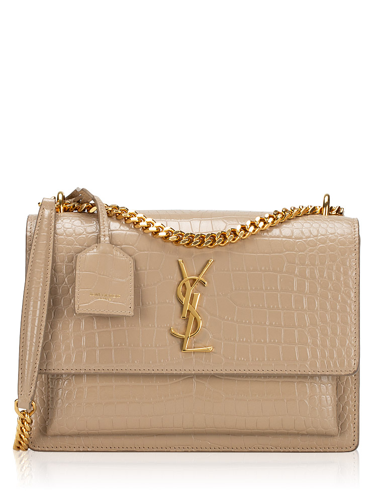 Croco Embossed Monogram Sunset Medium Shoulder Bag Dark Beige