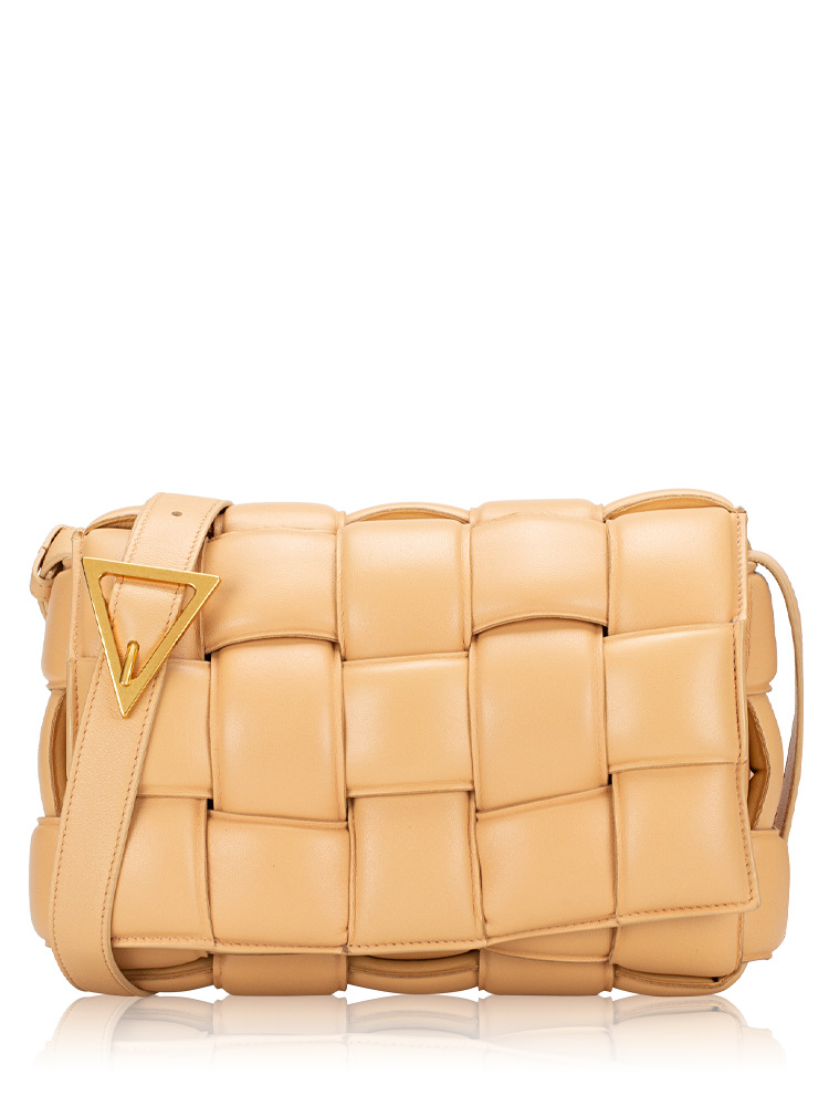 Nappa Maxi Intreccio Padded Cassette Crossbody Almond