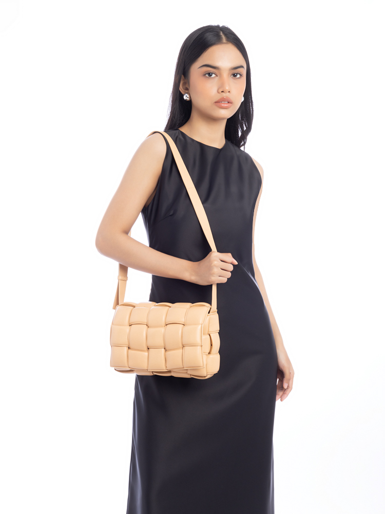 Nappa Maxi Intreccio Padded Cassette Crossbody Almond