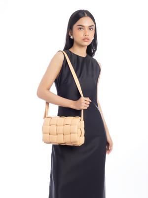 Nappa Maxi Intreccio Padded Cassette Crossbody Almond