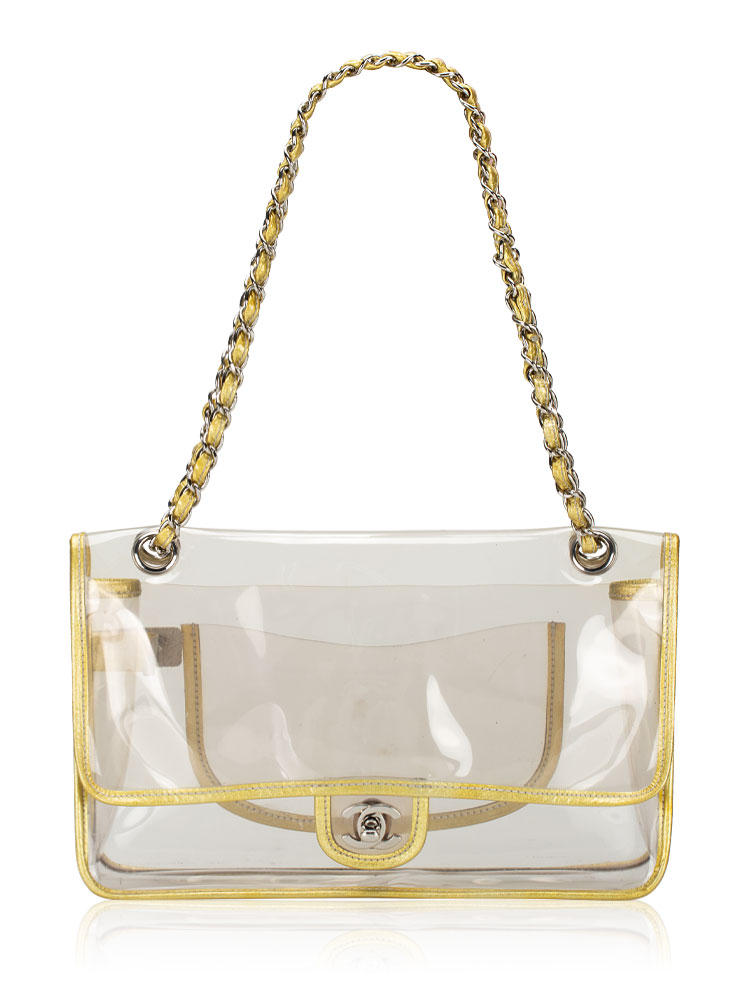 Transparent Naked Medium Classic Flap Bag Gold