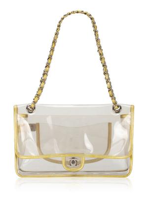 Transparent Naked Medium Classic Flap Bag Gold