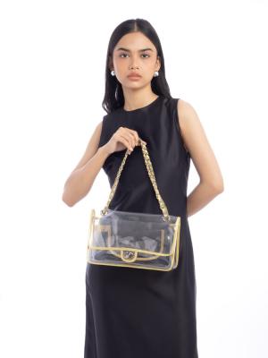 Transparent Naked Medium Classic Flap Bag Gold