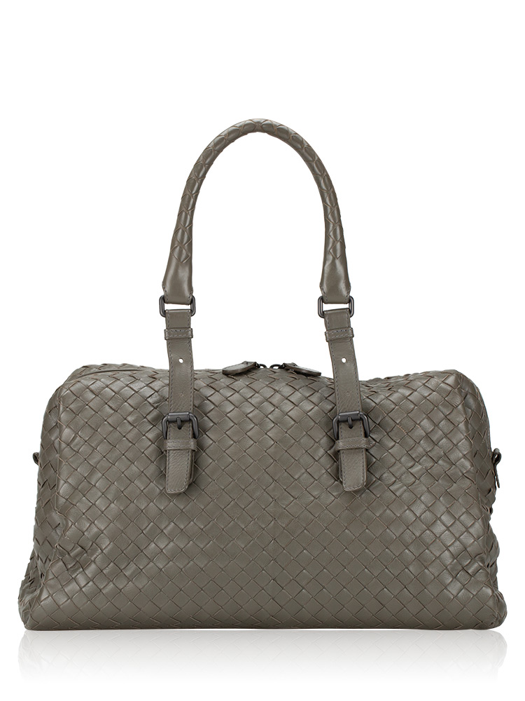 Nappa Intrecciato Medium Boston Bag Grey